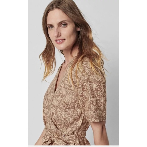 Faherty Women's Ashley Wrap Dress Floral Linen $168 Bronze Rivera Small New - Picture 2 of 10